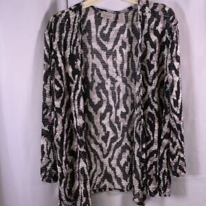 Chico's Easywear Zebra Print Open Front Cardigan Women's 2/12 3/4 Sleeve